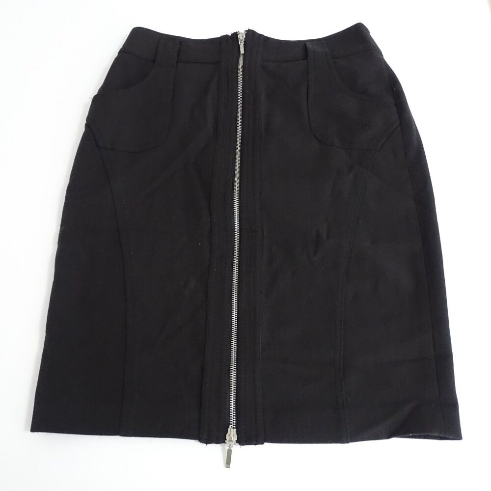 Dalia Collection Black Front Zip Knit Pencil Skirt Women Size 4 Pockets Stretch
